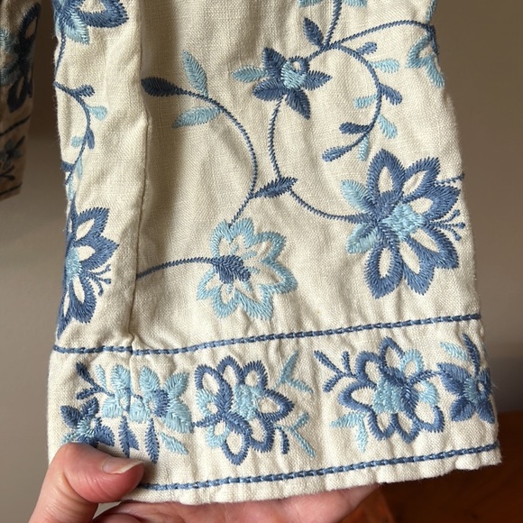 J Jill 100% Linen Floral Embroidered Jacket / Blazer.  Size Petite Small. - Picture 5 of 15